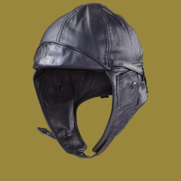 LEATHER AVIATOR HELMET CAP WWII GERMAN BLACK NEW REPRODUCTION X-LARGE