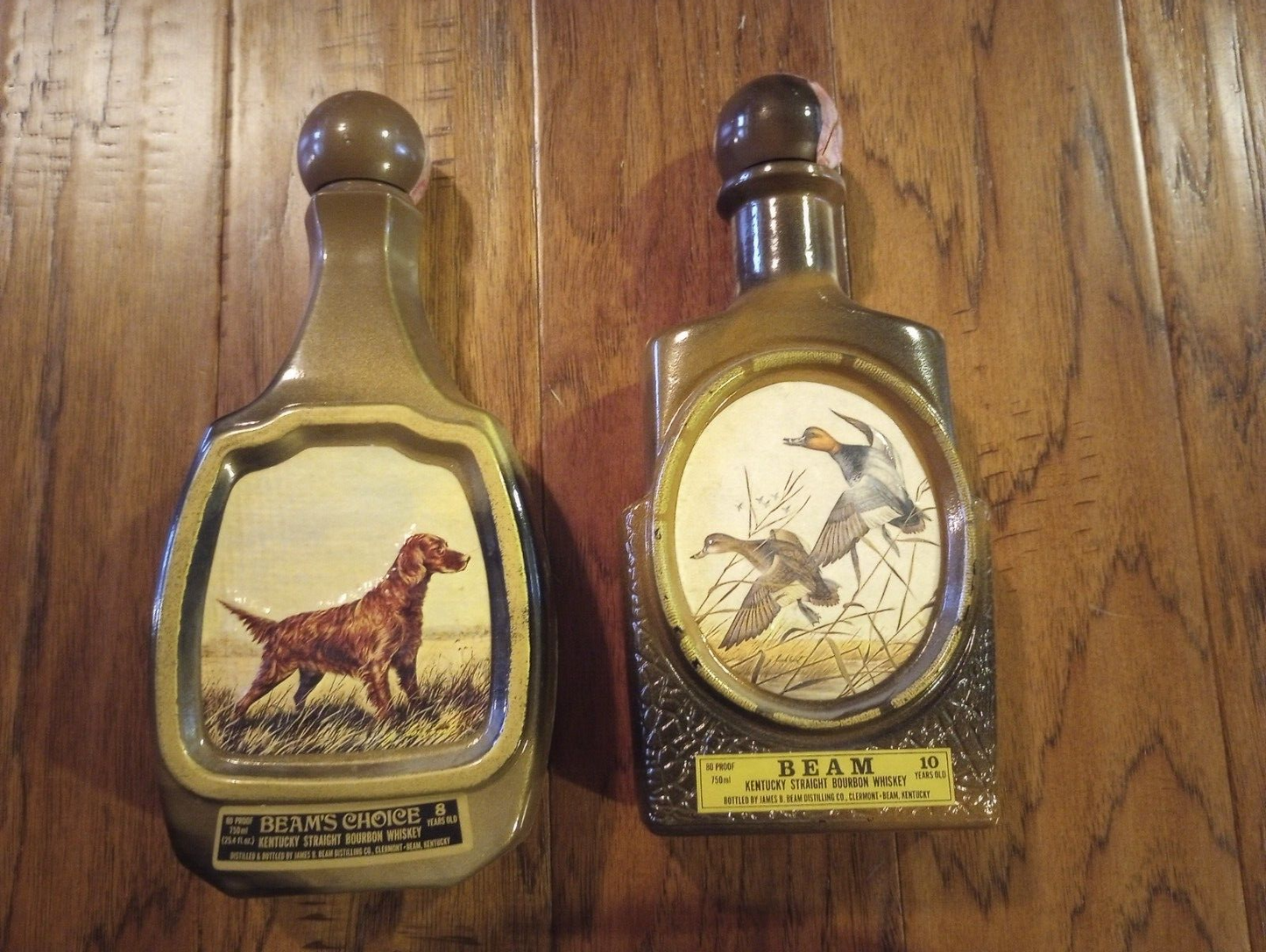 Two Vintage Beams Whiskey Bottles James Lockhart Decanter Empty Vol XII & XVI