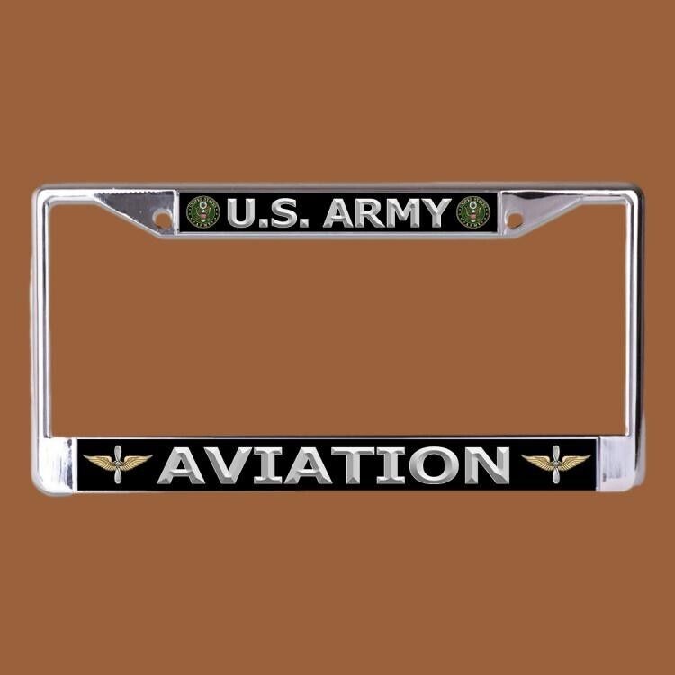 U.S ARMY AVIATION METAL CHROME LICENSE PLATE FRAME USA MADE NEW SEALED