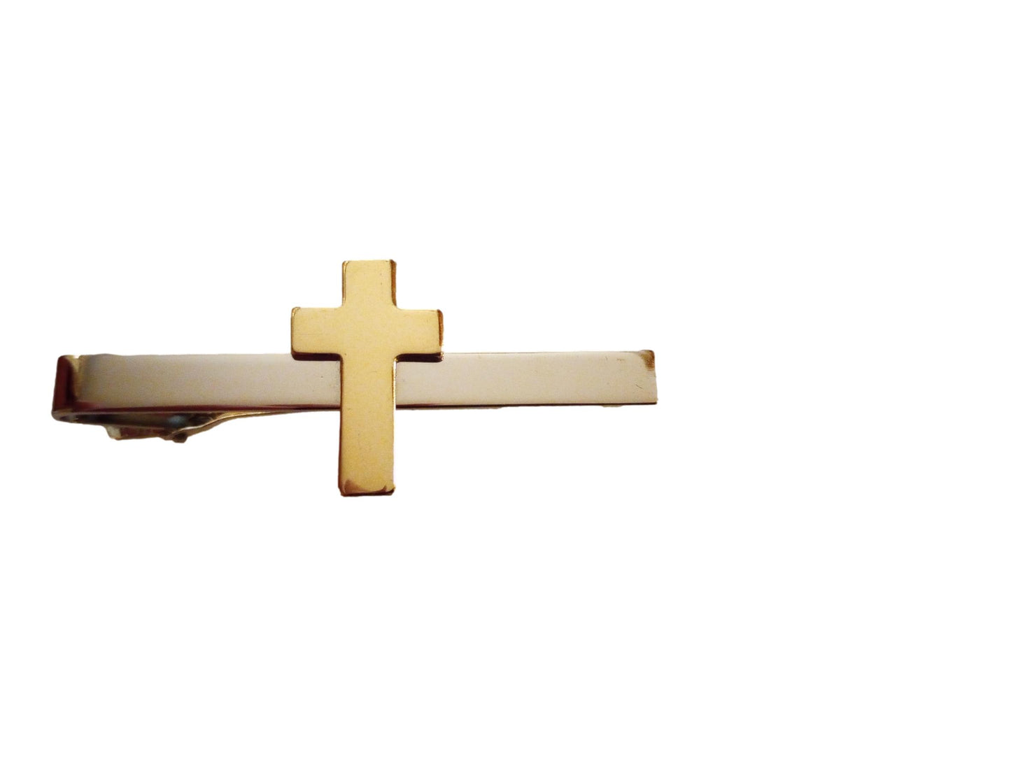 GOLD CHRISTIAN CROSS TIE BAR TIE TAC CHAPLAIN CROSS U.S.A MADE CLIP ON STYLE
