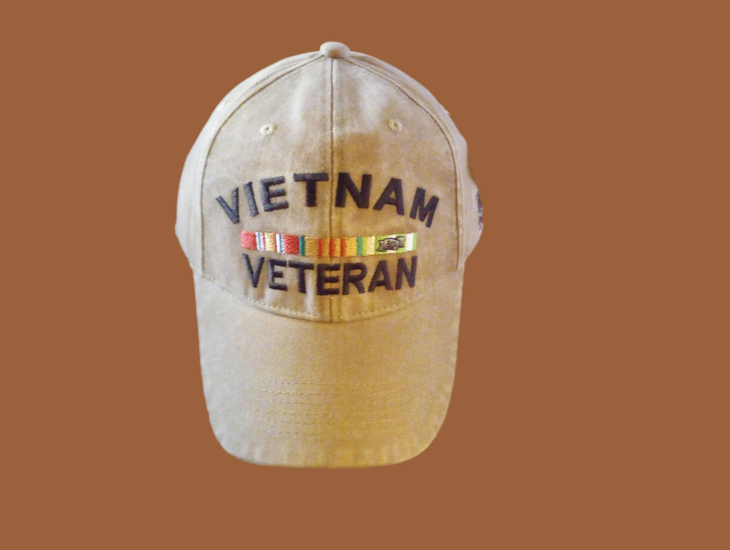 U.S MILITARY VIETNAM VETERAN HAT EMBROIDERED MILITARY BALL CAP KHAKI STONEWASHED