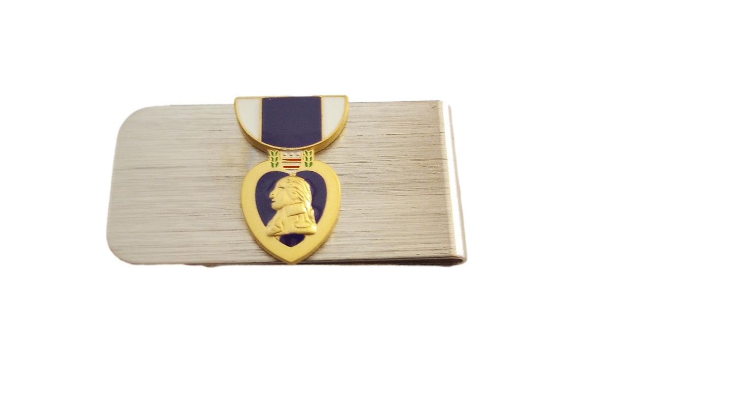 U.S MILITARY PURPLE HEART STAINLESS STEEL MONEY CLIP U.S.A MADE NEW IN BAGS