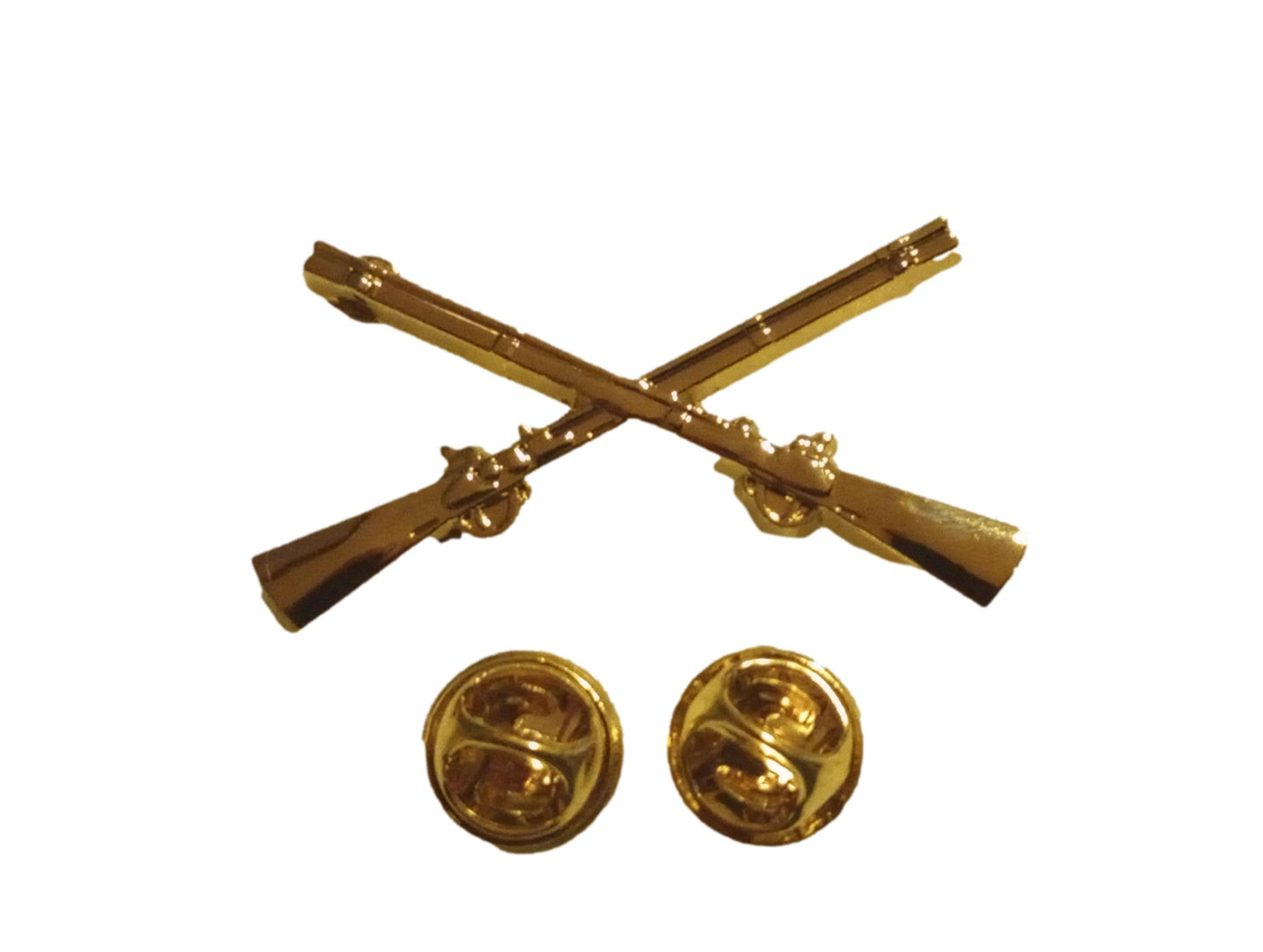 U.S MILITARY INFANTRY PIN CROSSED RIFLES METAL HAT LAPEL BADGES 1 3/4 ARMY