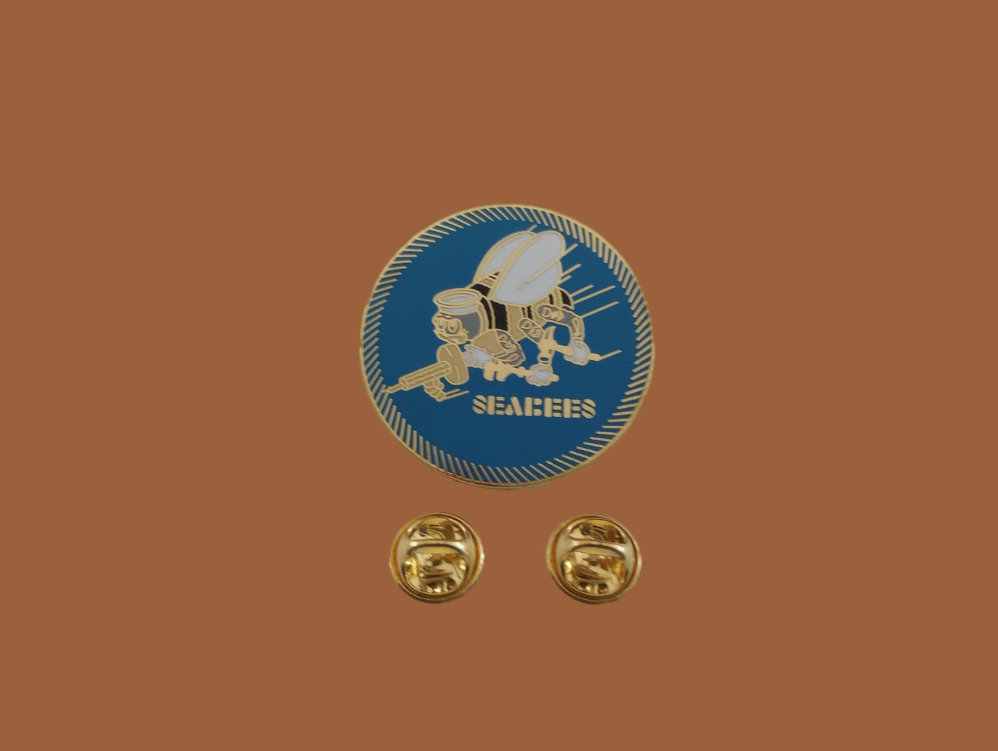 U.S MILITARY NAVY SEABEES LARGE HAT PIN SEABEE ROUND LOGO