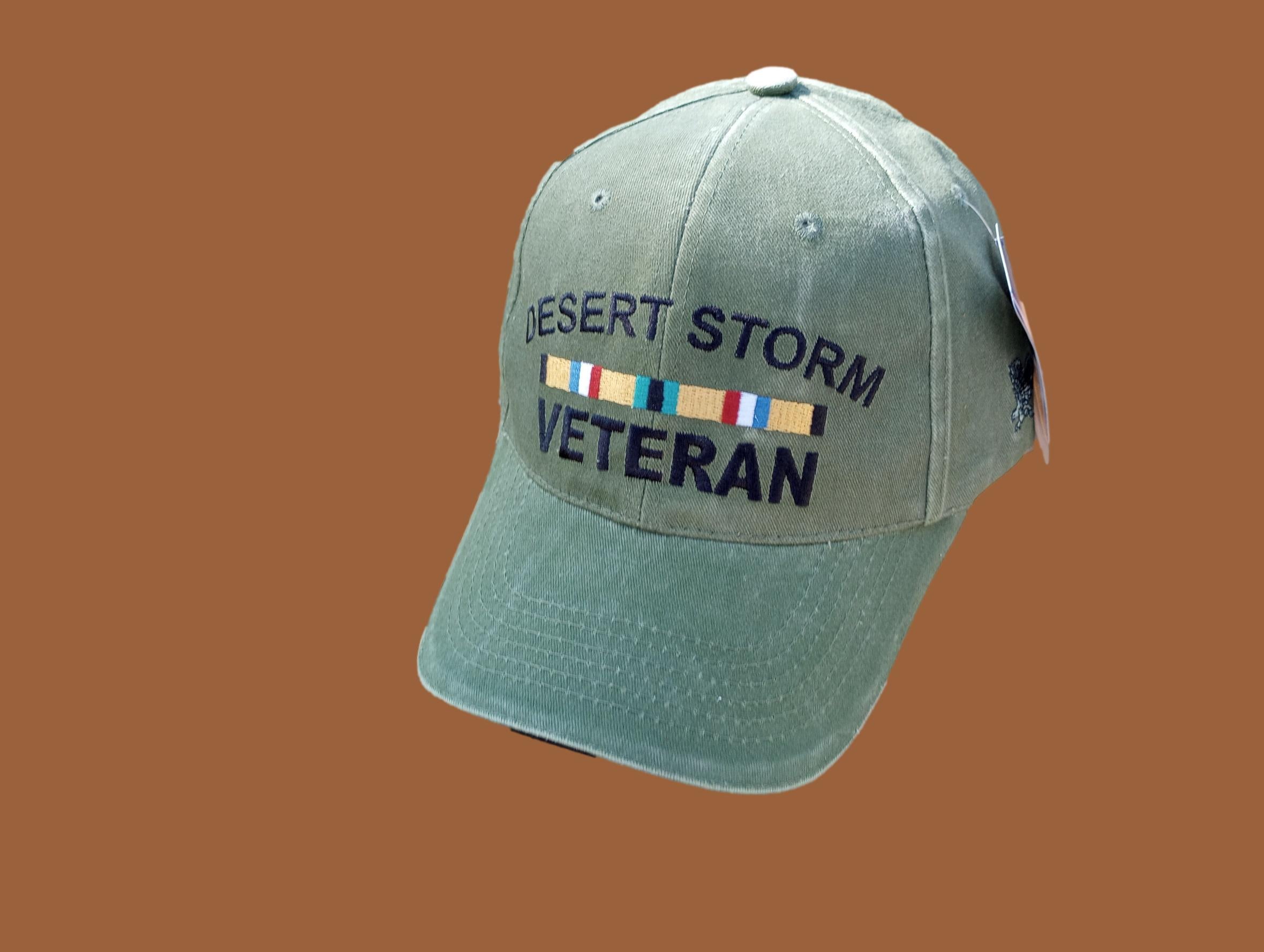 New U.S. Military Desert Storm Veteran Hat - Army Marine Corps Stone Washed Green