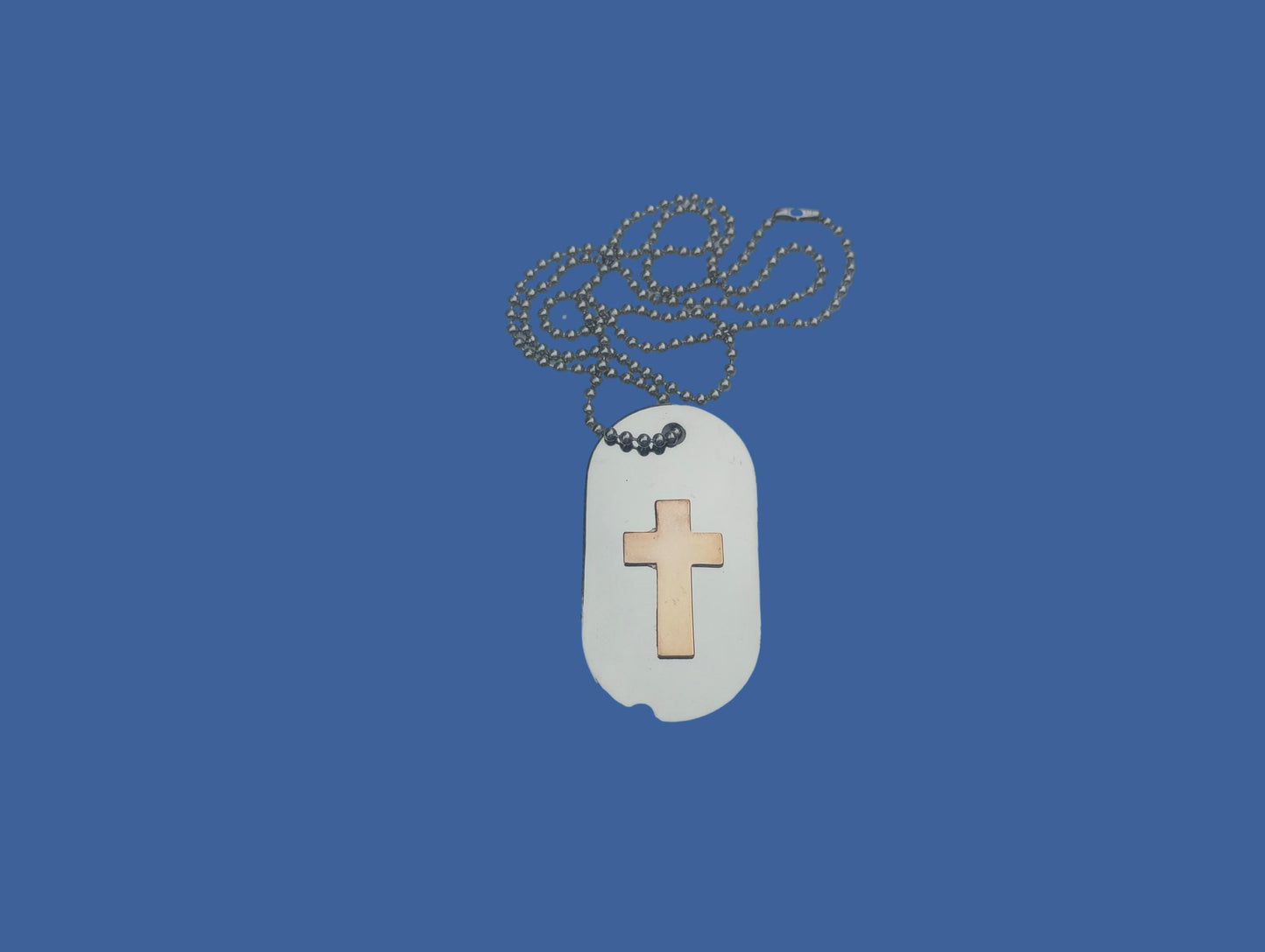 U.S MILITARY STYLE DOG TAG AND CHAIN WITH CHRISTIAN GOLD CROSS INSIGNIA NEW