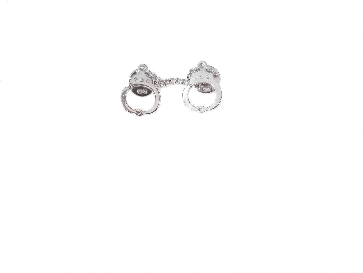 Handcuff with chain Lapel pin tie tac or hat pin double post design silver metal