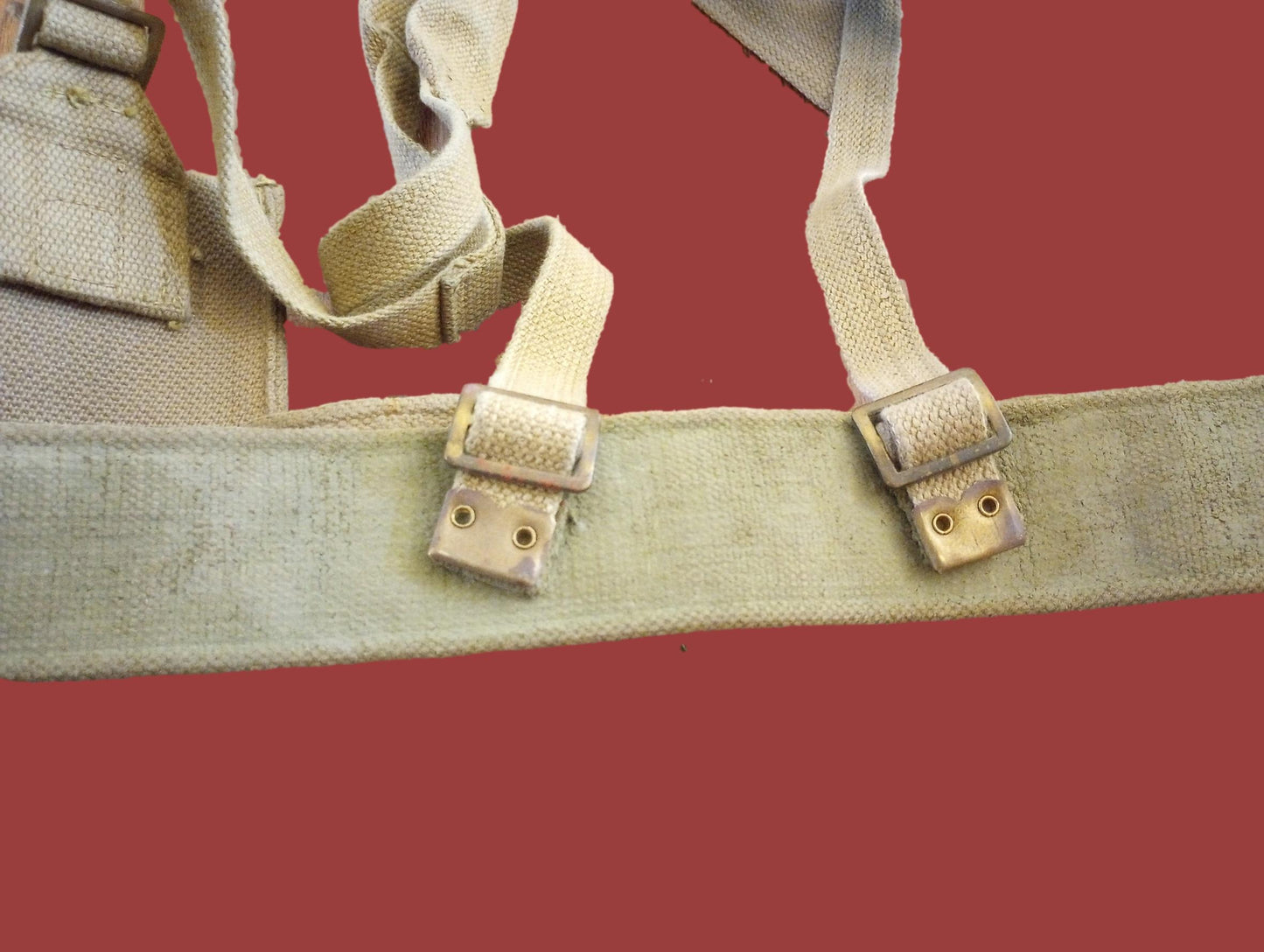 BRITISH WWII P-37 WEB GEAR BELT SUSPENDERS AMMUNITION POUCHES ORIGINAL