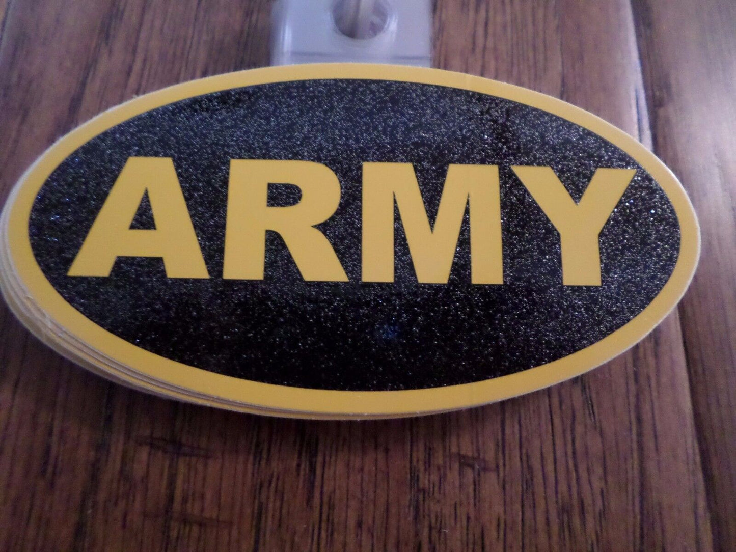 U.S MILITARY ARMY YELLOW ON BLACK GLITTER OVAL WINDOW DECAL STICKER 4.25 X 2.25