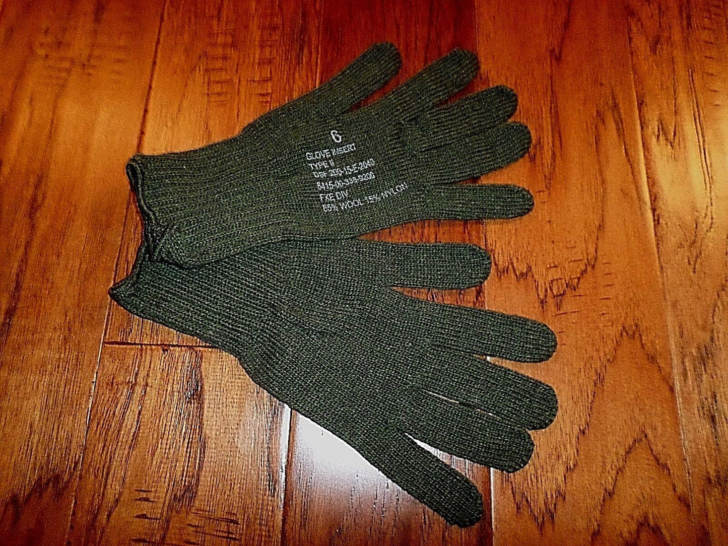 U.S MILITARY STYLE D3A COLD WEATHER OD GLOVE LINERS 85% WOOL 15% NYLON 6 X LARGE