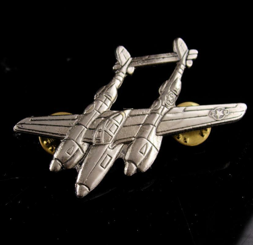 U.S MILITARY P-38 LIGHTNING FIGHTER PLANE HAT PIN BADGE DOUBLE POST AIR CORPS