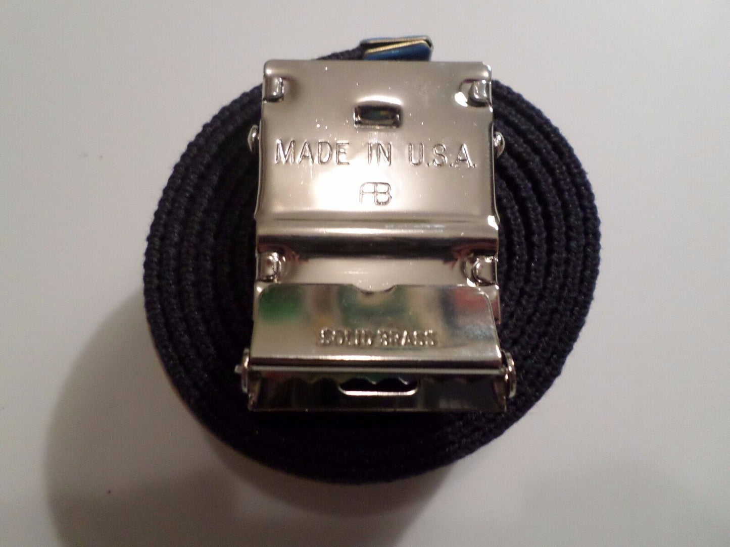 U.S MILITARY BLUE WEB BELT WITH CHROME PLATED SOLID BRASS BUCKLE U.S.A MADE