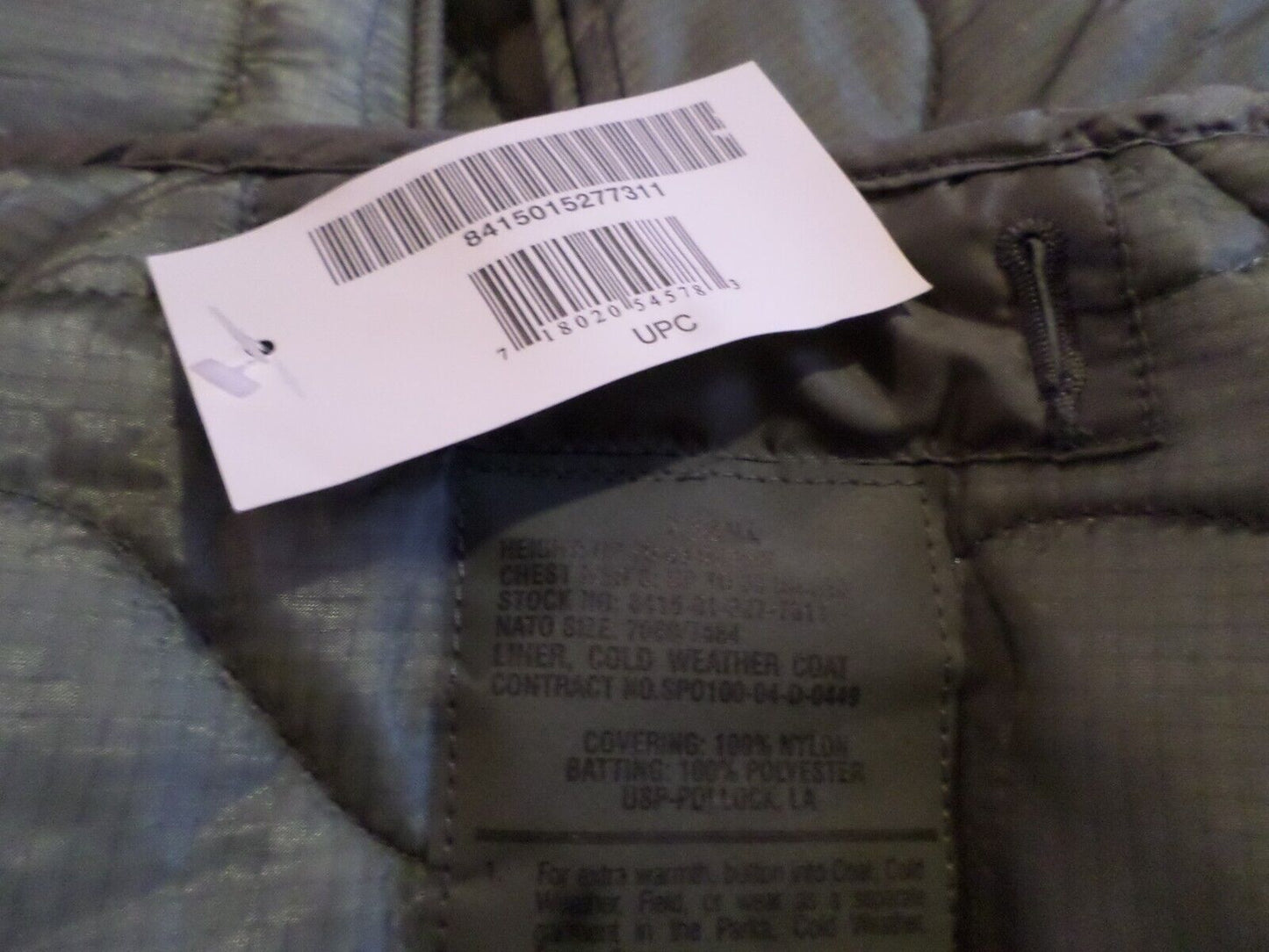 NEW MILITARY ISSUE M-65 FIELD JACKET LINER QUILTED COAT LINER X-SMALL USA MADE