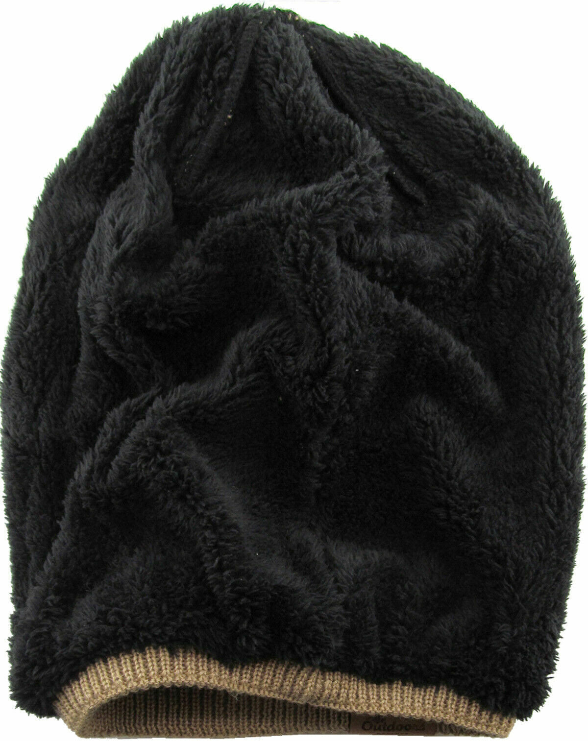 Slouch Baggy Beanie Khaki Watch Cap Sherpa Fleece Lined Ski Hat Knit Winter