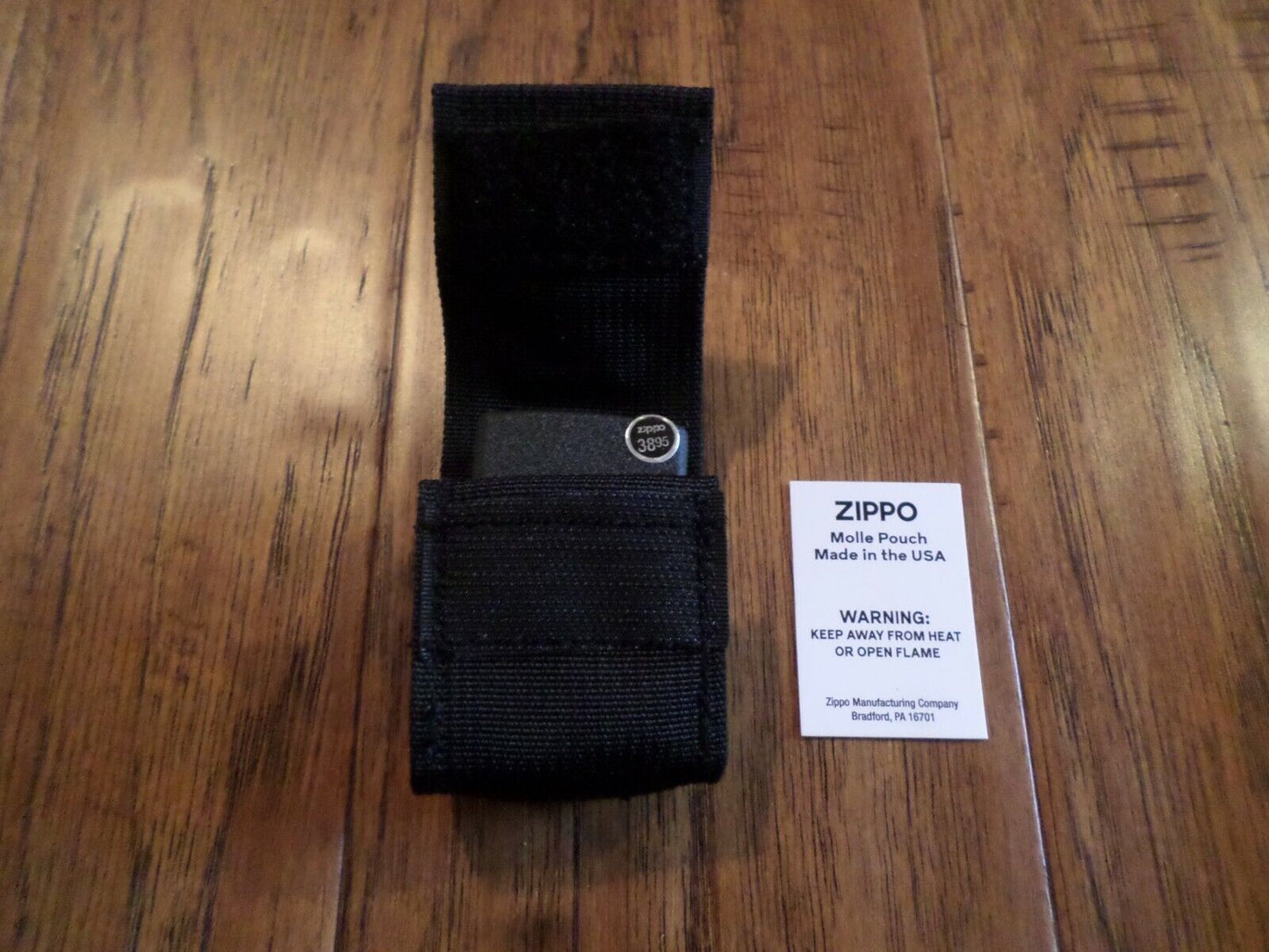 NEW ZIPPO BLACK CRACKLE LIGHTER WITH BLACK MOLLE MODULAR POUCH U.S.A MADE