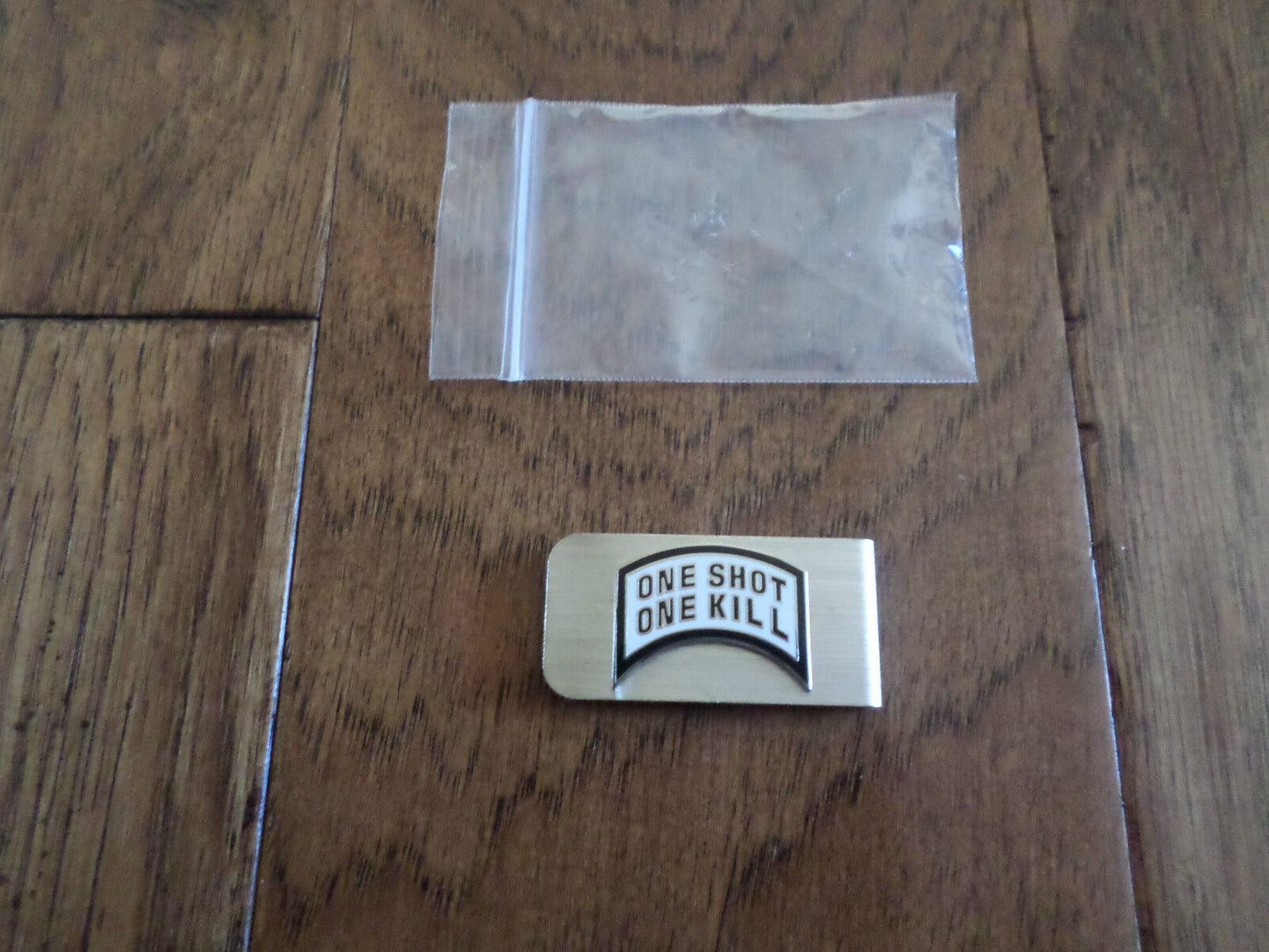 MONEY CLIP ONE SHOT ONE KILL STAINLESS STEEL MONEY CLIP U.S.A MADE NEW IN BAGS