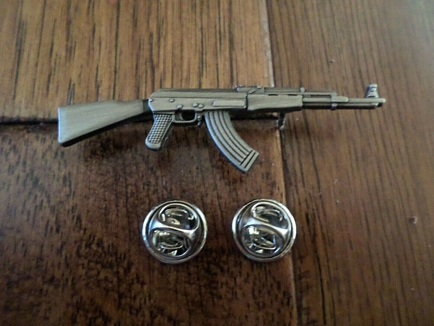 MILITARY AK-47 RIFLE HAT LAPEL PIN DOUBLE POST CLUTCH BACK GOOD QUALITY