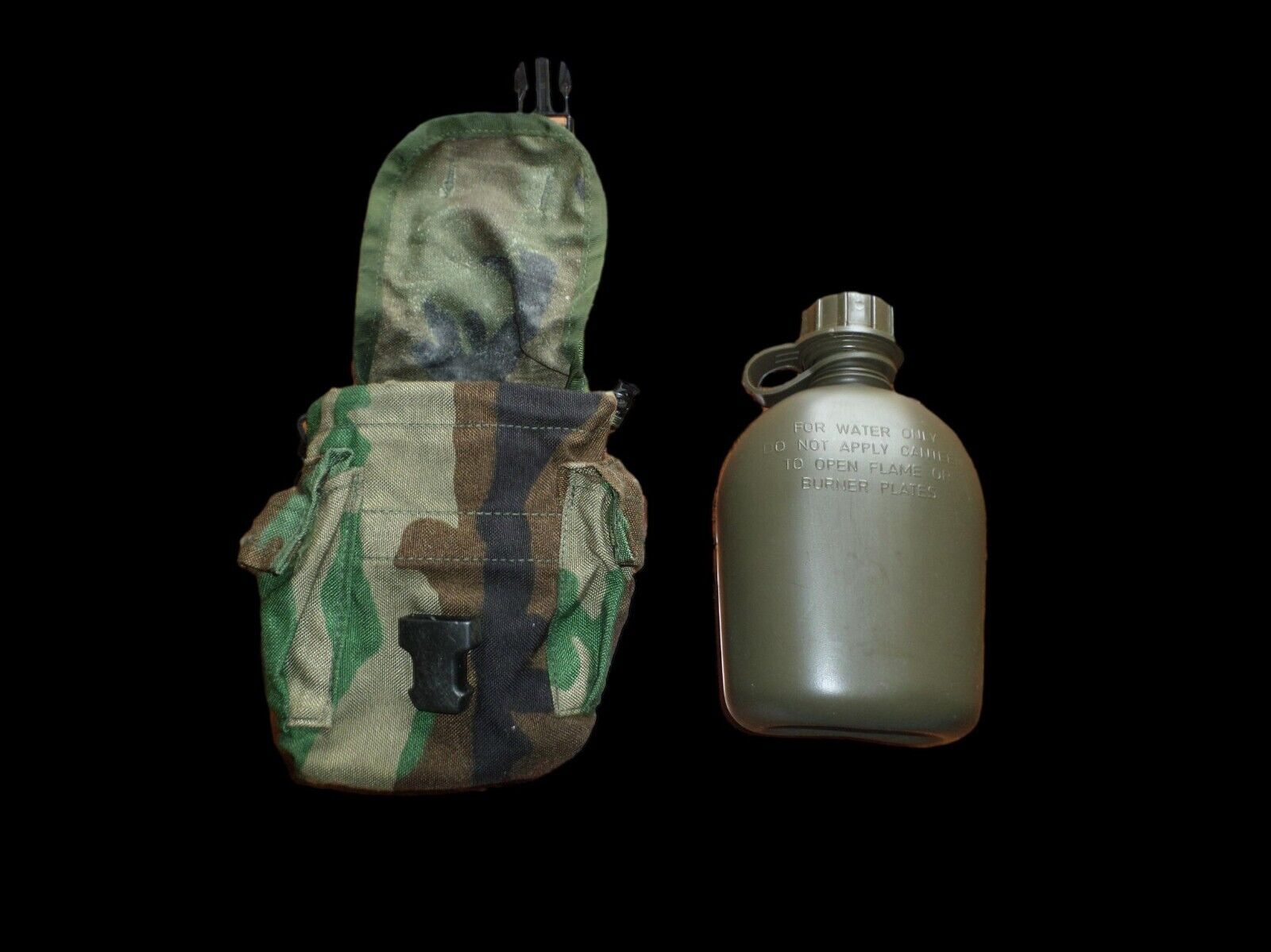 Military OD Green or Solid Black Plastic Water Canteen 1 Quart BPA