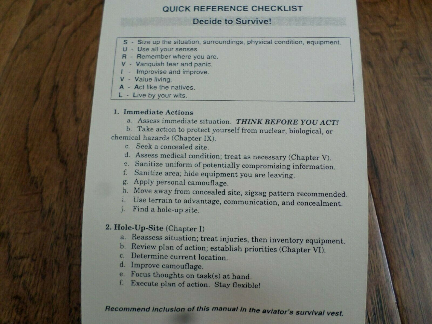 U.S ARMY SURVIVAL EVASION AND RECOVERY HANDBOOK CONCEALMENT SHELTER GUIDE BOOK