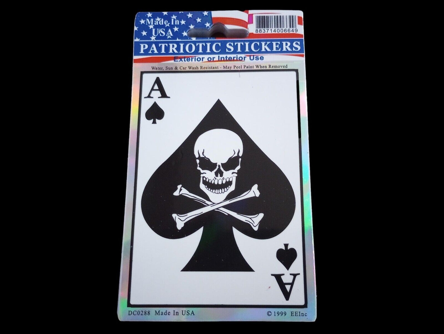 ACE OF SPADES DEATH CARD SKULL AND CROSSBONES DECAL WINDOW STICKER USA MADE