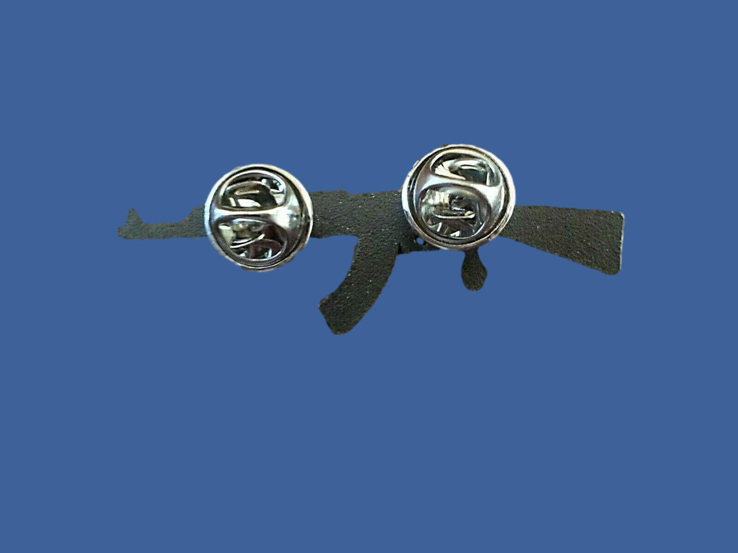 MILITARY AK-47 RIFLE HAT LAPEL PIN DOUBLE POST CLUTCH BACK GOOD QUALITY