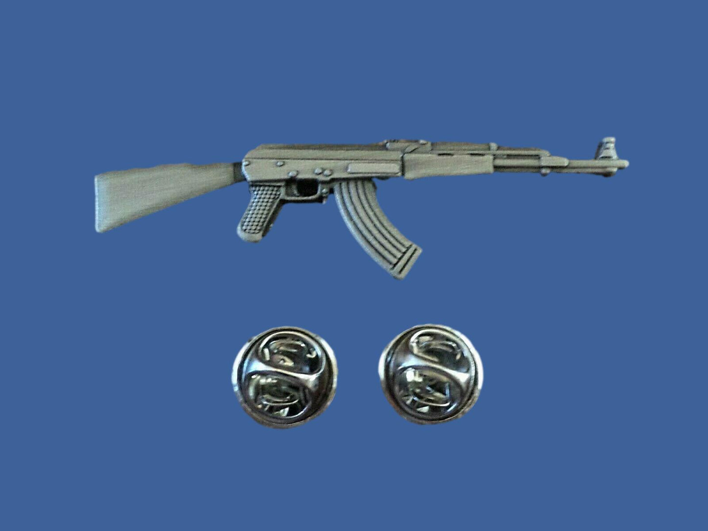 MILITARY AK-47 RIFLE HAT LAPEL PIN DOUBLE POST CLUTCH BACK GOOD QUALITY