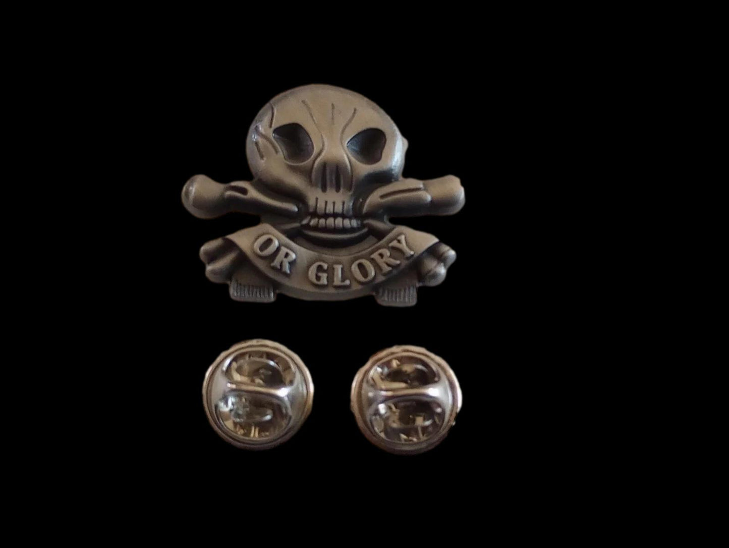 SKULL AND BONES HAT PIN LAPEL DEATH OR GLORY DOUBLE POST PIN NEW IN BAGS