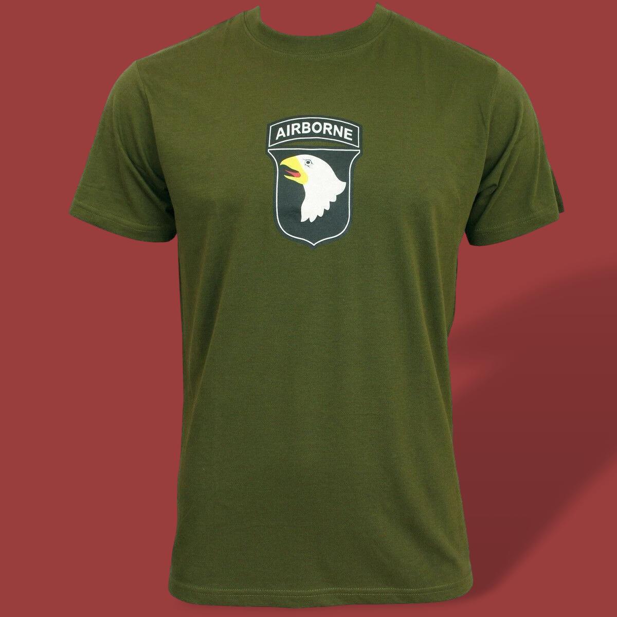 101st Airborne Army T-Shirt OD Green 100% Cotton Insignia On Front & Back