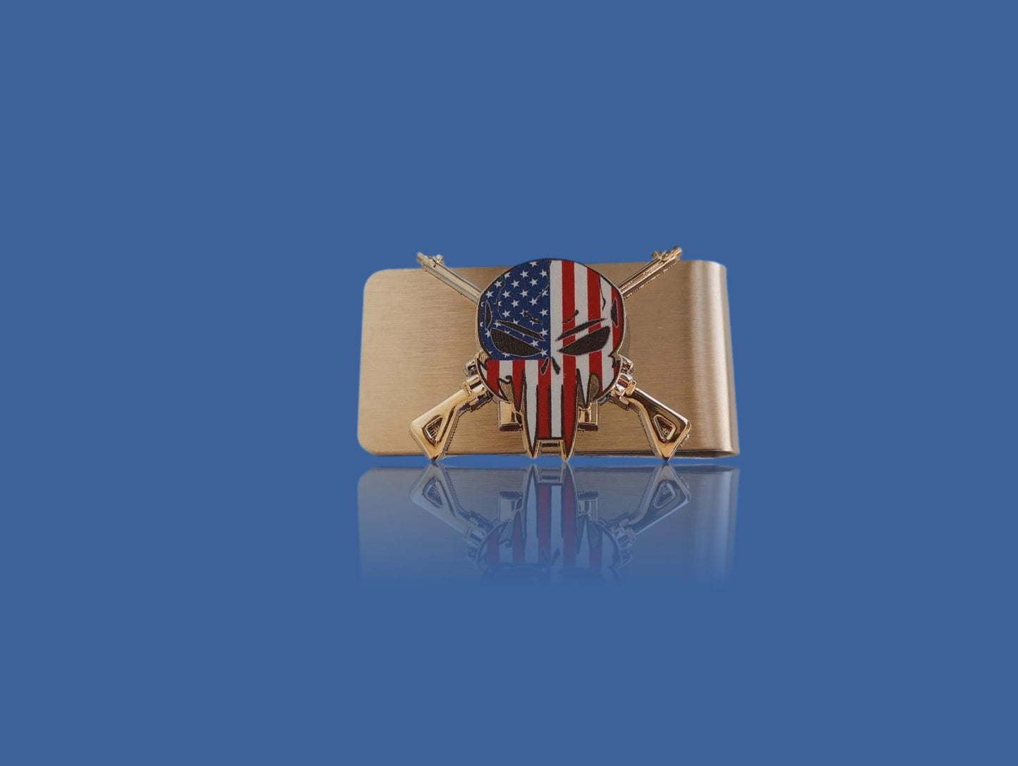 AMERICAN SNIPER STAINLESS STEEL MONEY CLIP U.S.A MADE USA FLAG SKULL WITH RIFLES