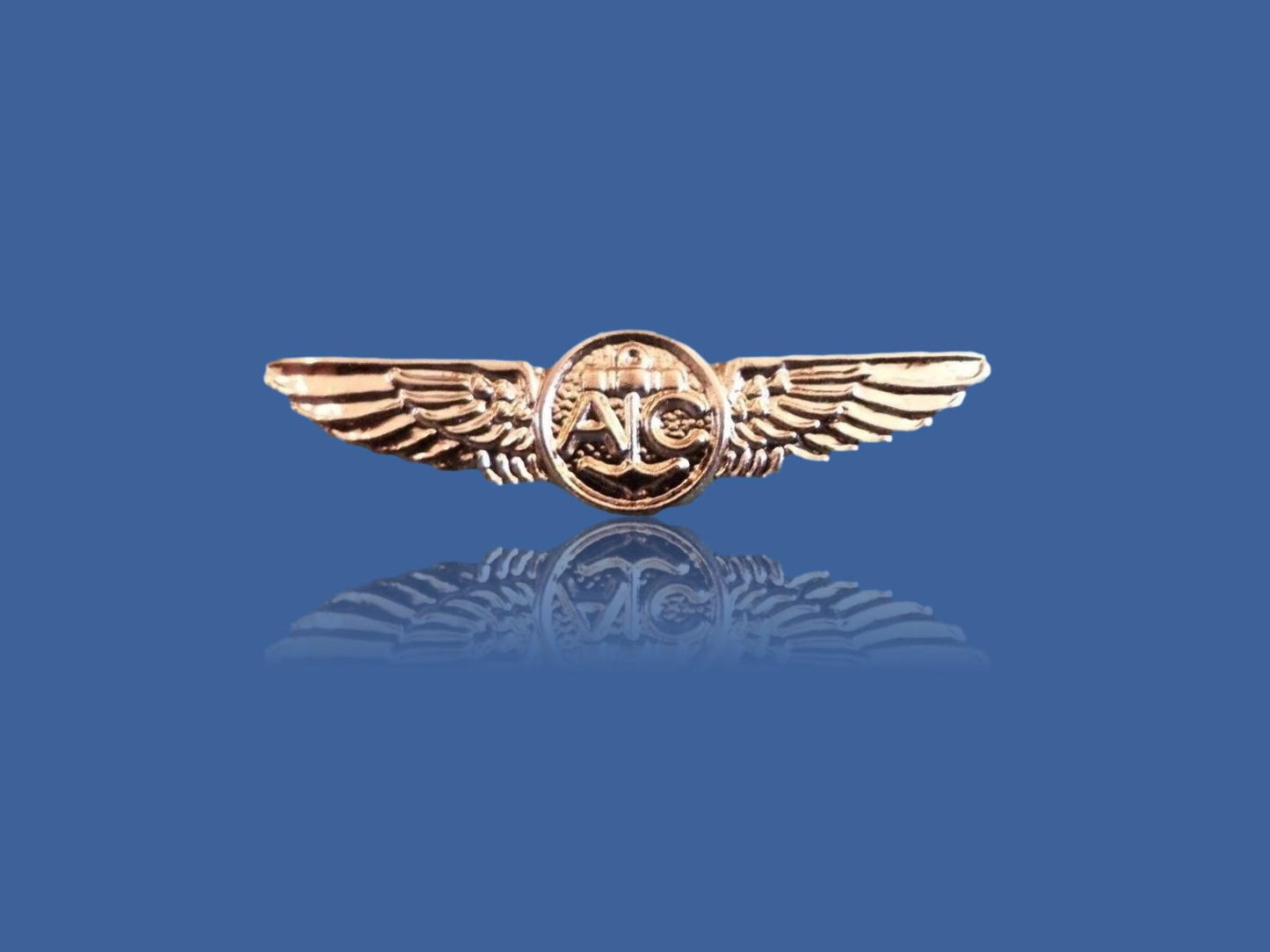 U.S MILITARY NAVY MINIATURE GOLD AIR CREW WINGS 1 1/8" INCHES WIDE HAT PIN LAPEL