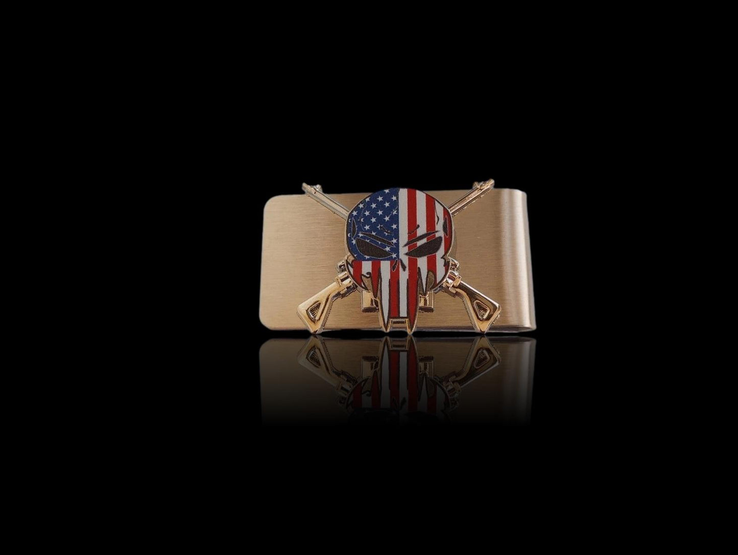 AMERICAN SNIPER STAINLESS STEEL MONEY CLIP U.S.A MADE USA FLAG SKULL WITH RIFLES