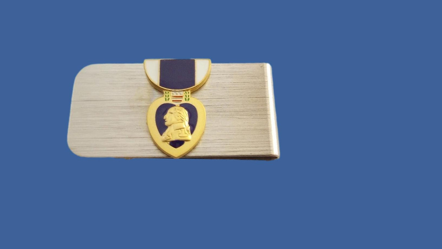 U.S MILITARY PURPLE HEART STAINLESS STEEL MONEY CLIP U.S.A MADE NEW IN BAGS