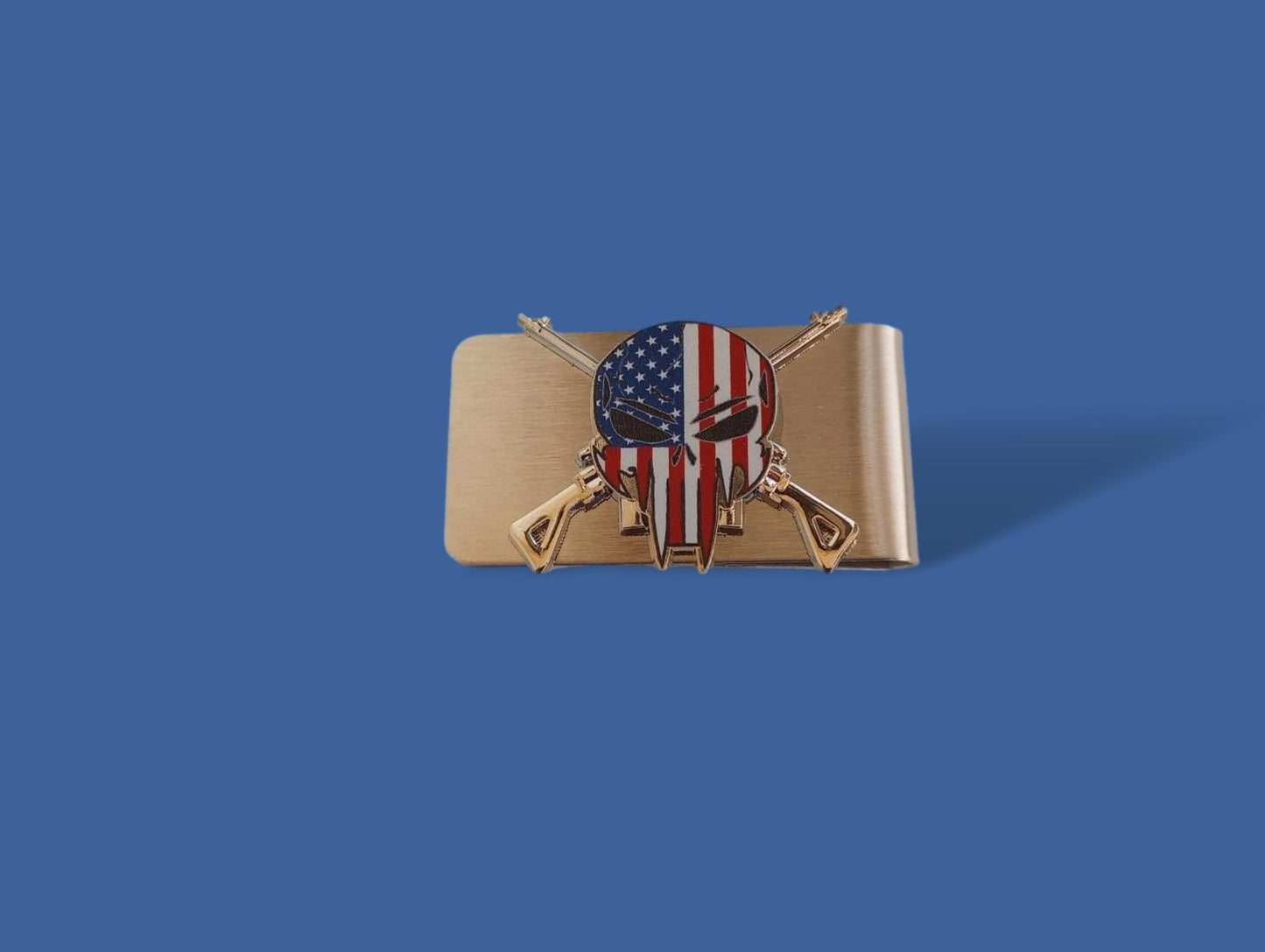 AMERICAN SNIPER STAINLESS STEEL MONEY CLIP U.S.A MADE USA FLAG SKULL WITH RIFLES