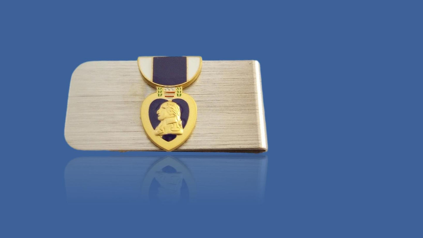U.S MILITARY PURPLE HEART STAINLESS STEEL MONEY CLIP U.S.A MADE NEW IN BAGS
