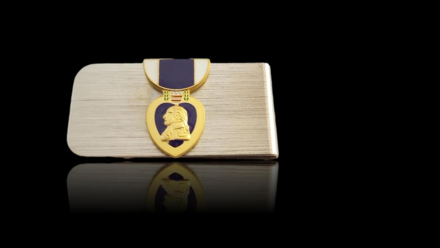 U.S MILITARY PURPLE HEART STAINLESS STEEL MONEY CLIP U.S.A MADE NEW IN BAGS