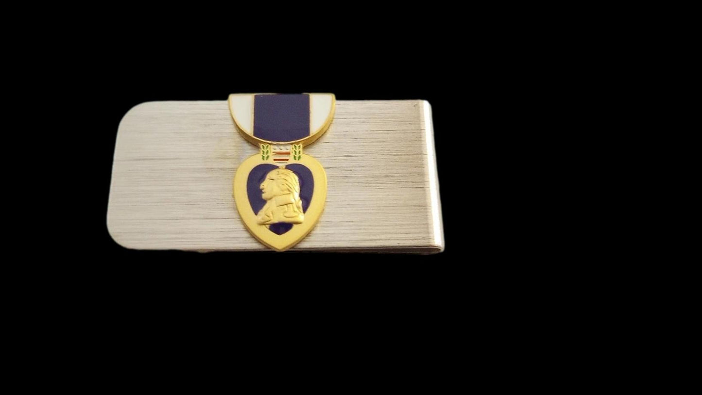 U.S MILITARY PURPLE HEART STAINLESS STEEL MONEY CLIP U.S.A MADE NEW IN BAGS
