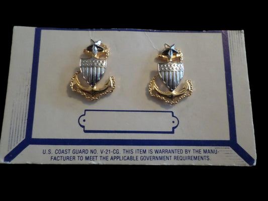 U.S COAST GUARD COLLAR DEVICE INSIGNIA PINS SENIOR CPO GENUINE VINTAGE VANGUARD