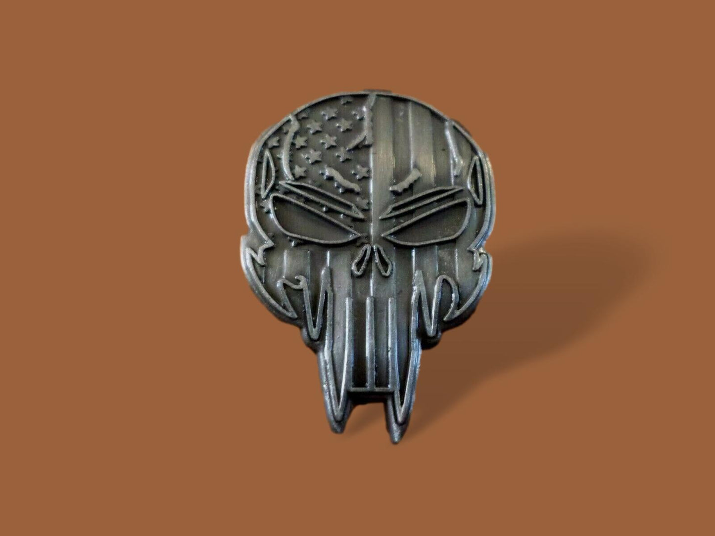 PATRIOTIC SKULL DEMON HAT PIN LAPEL DOUBLE POST PIN USA FLAG SKULL NAVY SEAL