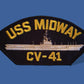 U.S NAVY SHIP HAT PATCH USS MIDWAY CV - 41 NAVY CARRIER USA MADE HEAT TRANSFER