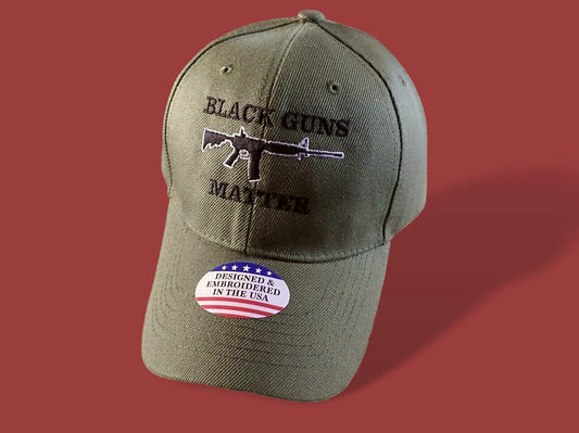 BLACK GUNS MATTER 6 PANEL CAP EMBROIDERED HAT 2nd AMENDMENT OD GREEN