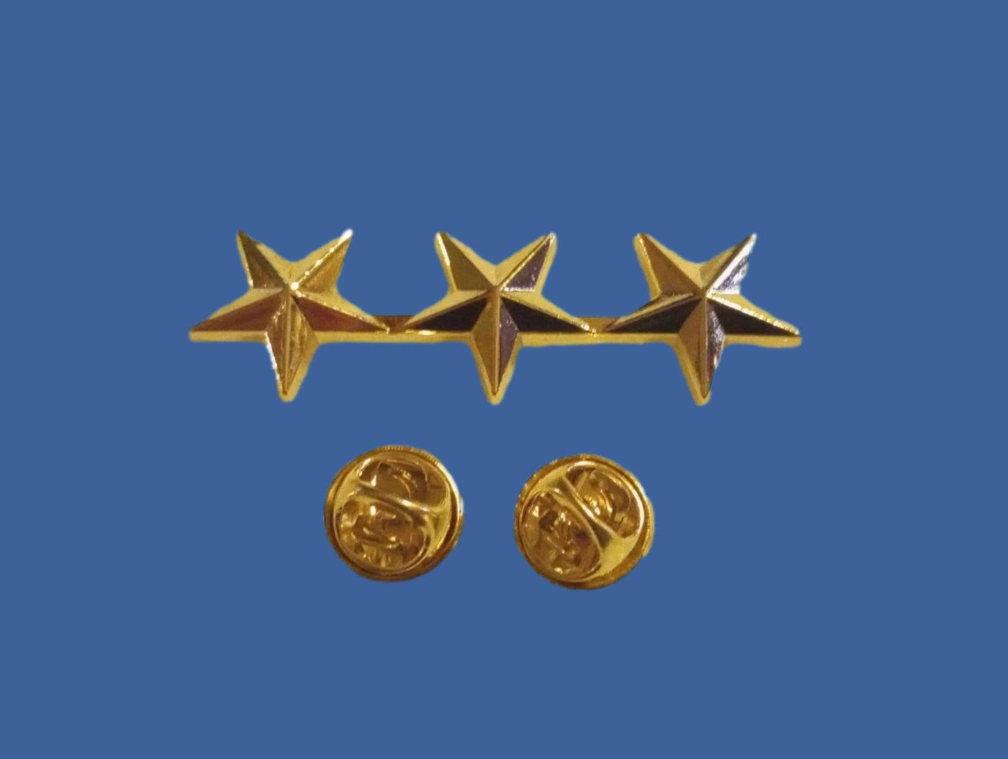 U.S MILITARY LIEUTENANT GENERAL GOLD THREE STAR COLLAR INSIGNIA PIN LAPEL