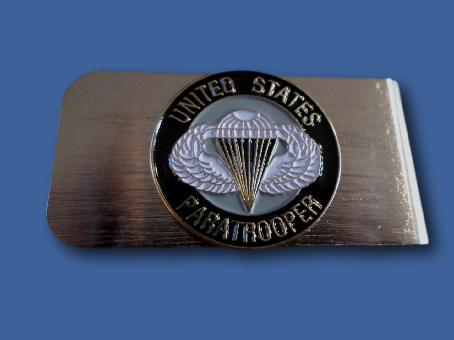 U.S MILITARY ARMY PARATROOPER STAINLESS STEEL MONEY CLIP JUMP WINGS U.S.A MADE