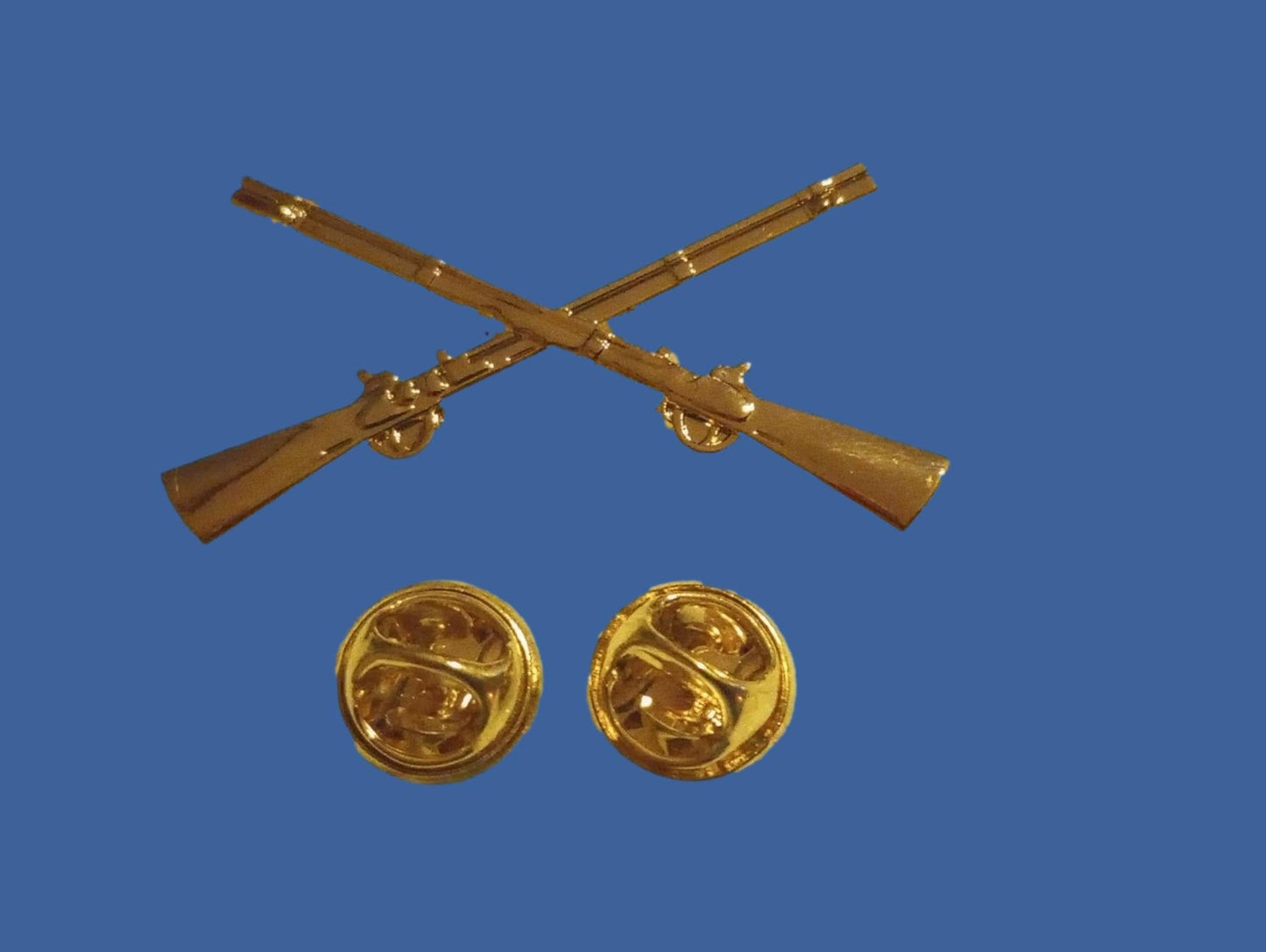 U.S MILITARY INFANTRY PIN CROSSED RIFLES METAL HAT LAPEL BADGES 1 3/4 ARMY