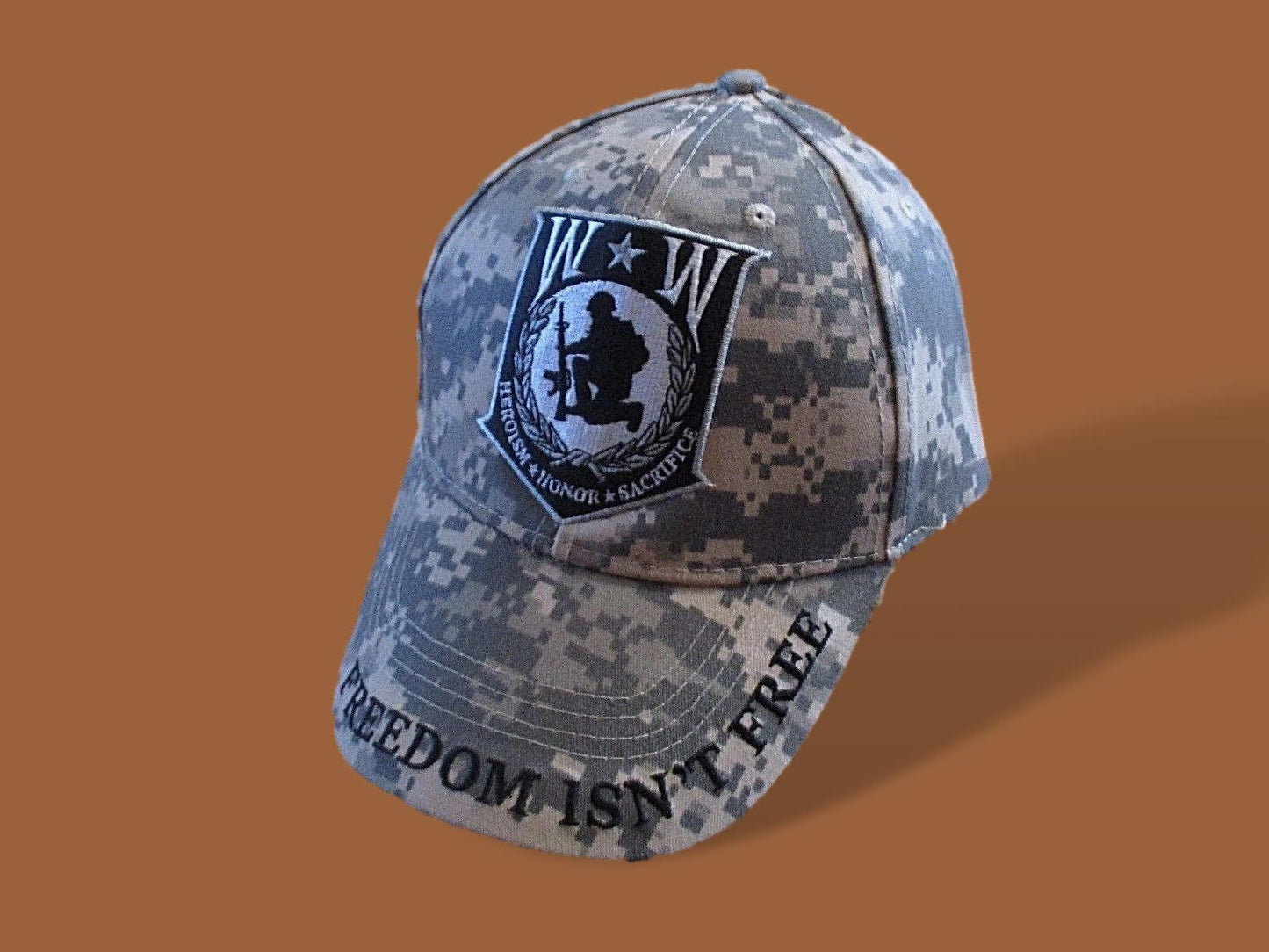 WOUNDED WARRIOR HONOR CAMOUFLAGE HAT CAP FREEDOM ISN'T FREE ON BILL