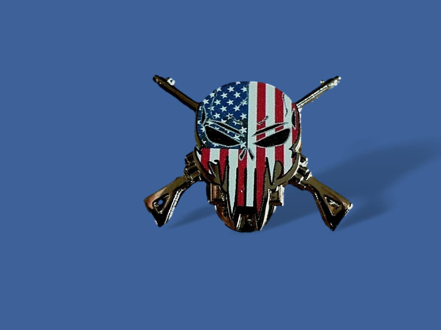 PATRIOTIC SKULL DEMON HAT PIN LAPEL DOUBLE POST PIN USA FLAG SKULL SNIPER