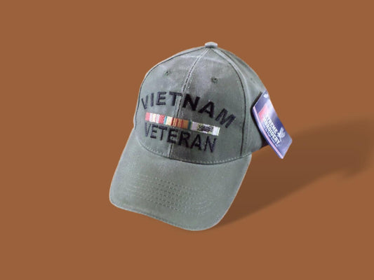 U.S MILITARY VIETNAM VETERAN HAT BALL CAP STONE WASHED OD GREEN