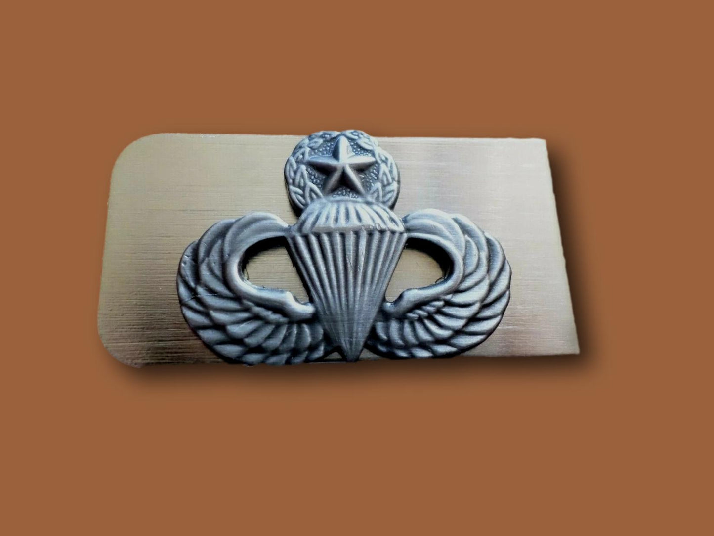 U.S ARMY MASTER PARATROOPER JUMP WINGS STAINLESS STEEL MONEY CLIP U.S.A MADE