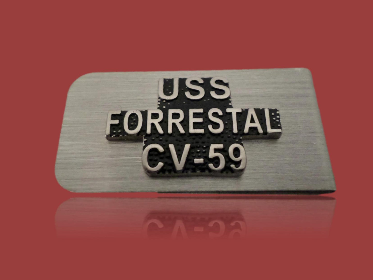 US MILITARY NAVY USS FORRESTAL CARRIER CV-59 STAINLESS STEEL MONEY CLIP USA MADE
