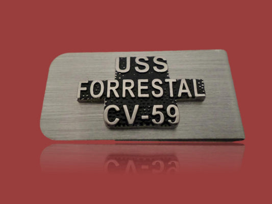 US MILITARY NAVY USS FORRESTAL CARRIER CV-59 STAINLESS STEEL MONEY CLIP USA MADE