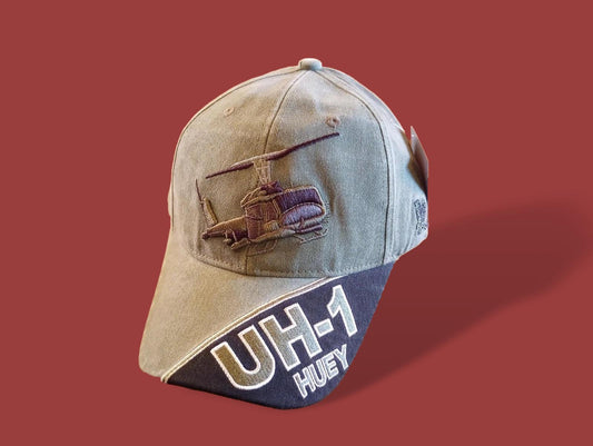 U.S ARMY UH-1 HUEY HAT EMBROIDERED MILITARY BALL CAP STONE WASHED OD GREEN